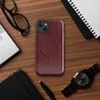 Glossy Crimson Velvet Armor MagSafe Tough Case for iPhone — mottled deep crimson and burgundy velvet-like texture