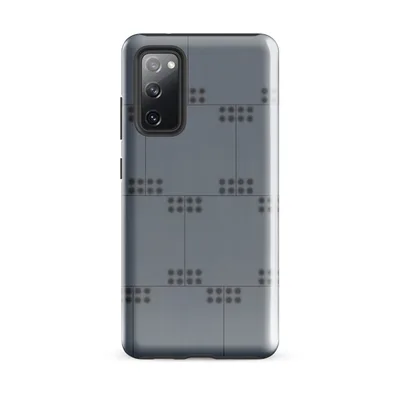 repeating grid of small dark dot clusters arranged in pairs on a cool slate-gray surface, resembling a tactile metal panel or circuit board on Glossy Steel Grid Dot Matrix Tough Case for Samsung - default - Front view
