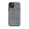 Matte Steel Grid Riveted Panel MagSafe Tough Case for iPhone — repeating grid of riveted steel panels with dark circular