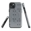 Glossy Steel Grid Riveted Panel MagSafe Tough Case for iPhone — repeating grid of riveted steel panels with dark circular