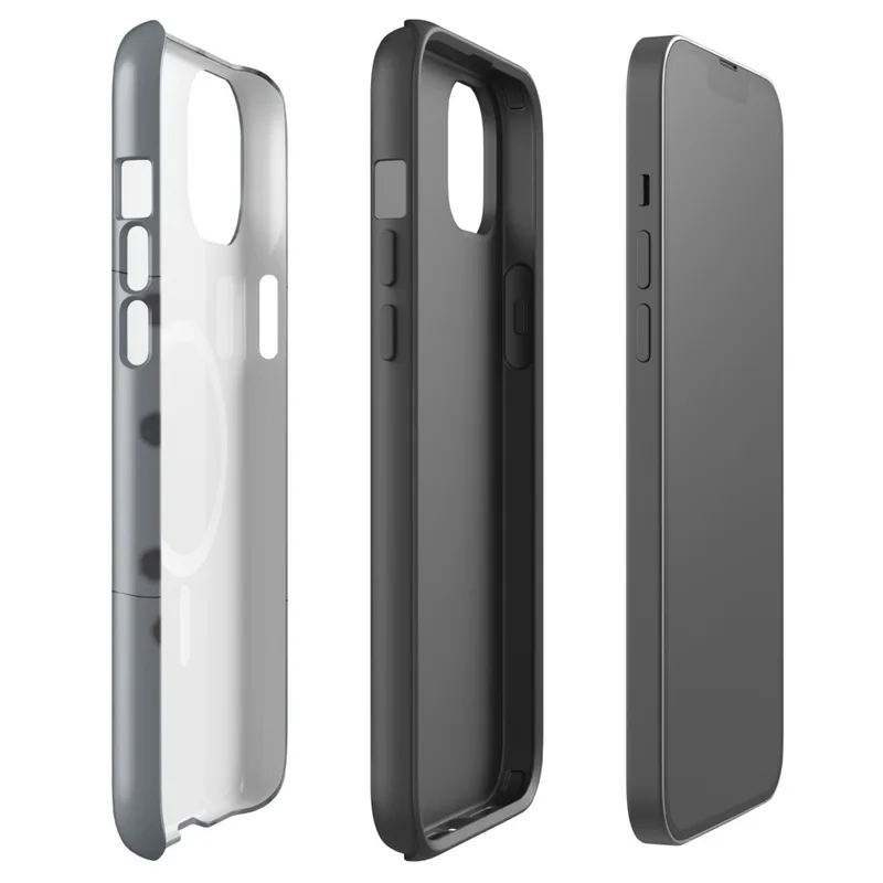 Glossy Steel Grid Riveted Panel MagSafe Tough Case for iPhone — repeating grid of riveted steel panels with dark circular