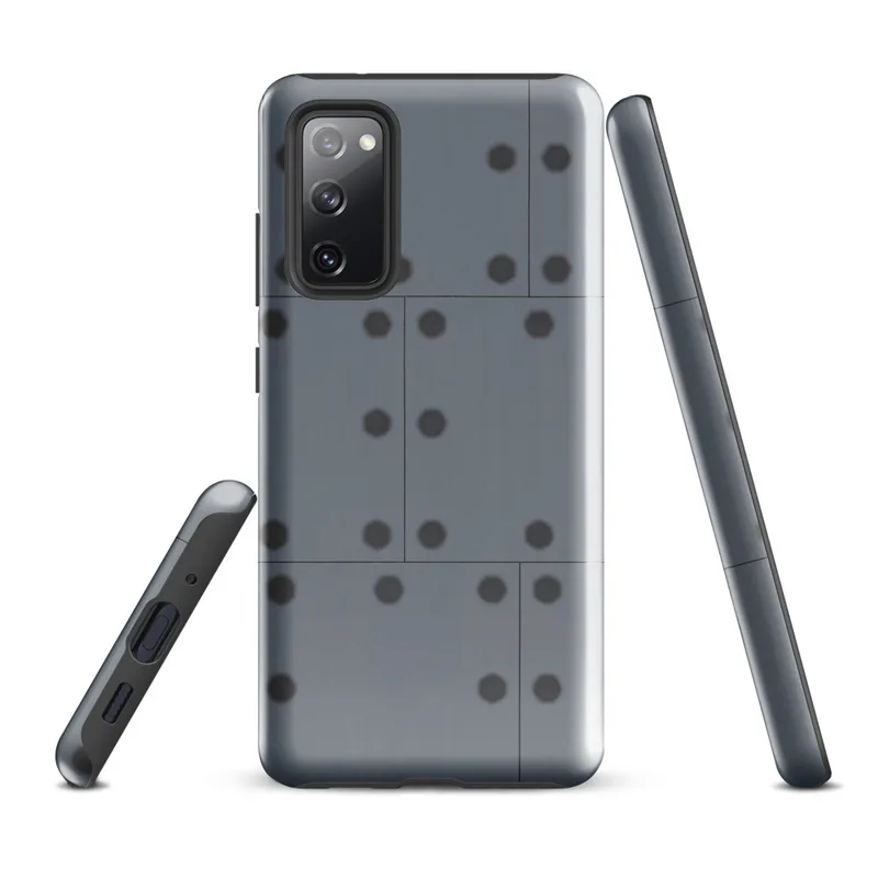Glossy Industrial Grid Steel Panel Tough Case for Samsung — repeating grid of dark circular rivets on brushed cool grey