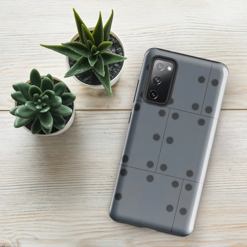 Glossy Industrial Grid Steel Panel Tough Case for Samsung — repeating grid of dark circular rivets on brushed cool grey