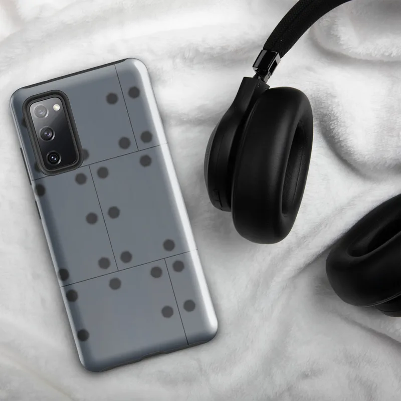 Glossy Industrial Grid Steel Panel Tough Case for Samsung — repeating grid of dark circular rivets on brushed cool grey
