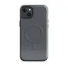 Glossy Slate Grid Minimalist MagSafe Tough Case for iPhone — uniform dark charcoal square grid pattern with thin lines