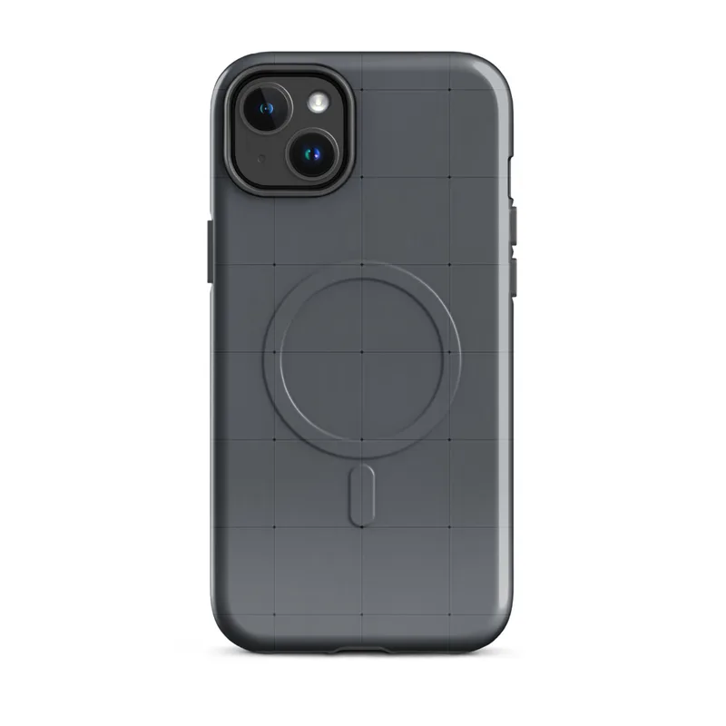 Glossy Slate Grid Minimalist MagSafe Tough Case for iPhone — uniform dark charcoal square grid pattern with thin lines