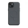 Matte Slate Grid Minimalist MagSafe Tough Case for iPhone — uniform dark charcoal square grid pattern with thin lines