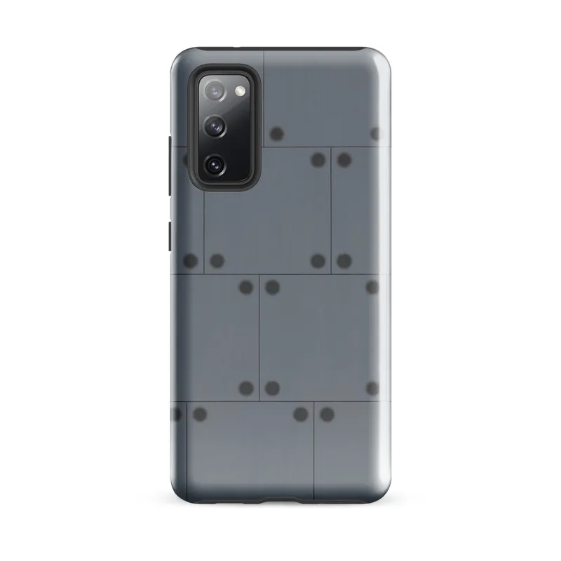 Glossy Steel Panel Industrial Tough Case for Samsung — repeating riveted steel panel pattern in cool slate and gunmetal grey