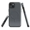 Glossy Slate Grid Minimalist MagSafe Tough Case for iPhone — uniform dark charcoal square grid pattern with thin lines