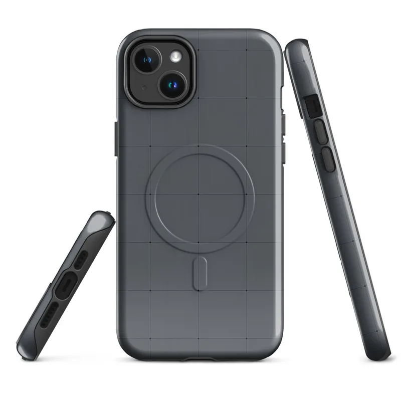 Glossy Slate Grid Minimalist MagSafe Tough Case for iPhone — uniform dark charcoal square grid pattern with thin lines