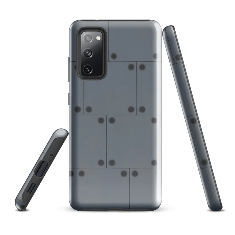 Glossy Steel Panel Industrial Tough Case for Samsung — repeating riveted steel panel pattern in cool slate and gunmetal grey