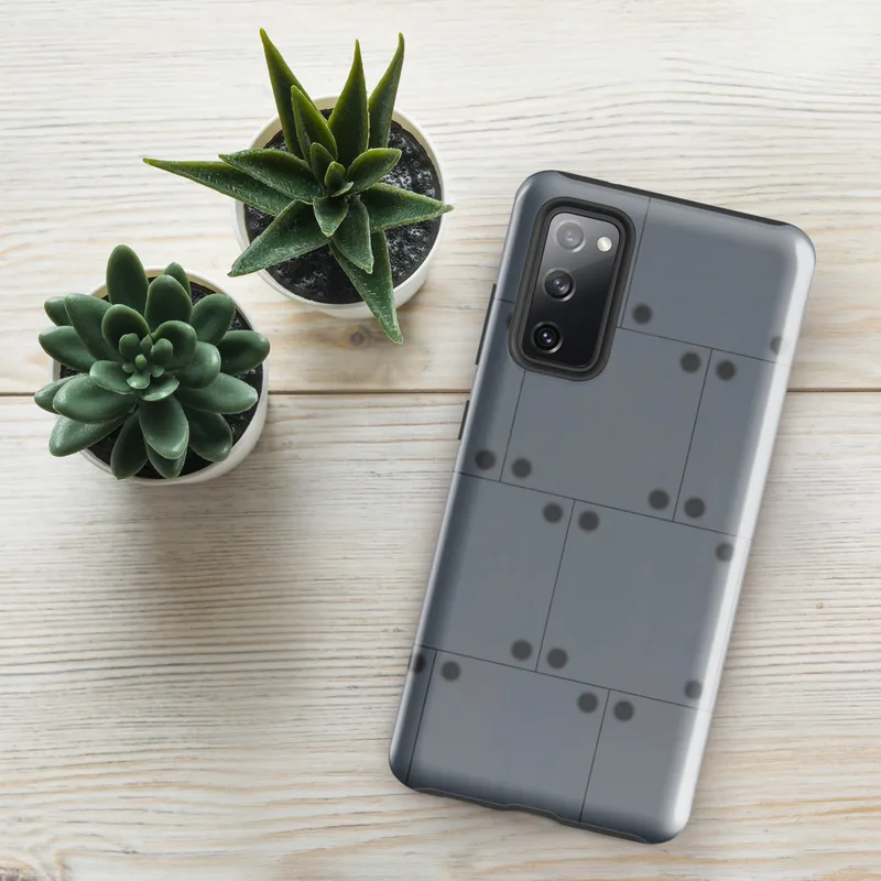 Glossy Steel Panel Industrial Tough Case for Samsung — repeating riveted steel panel pattern in cool slate and gunmetal grey