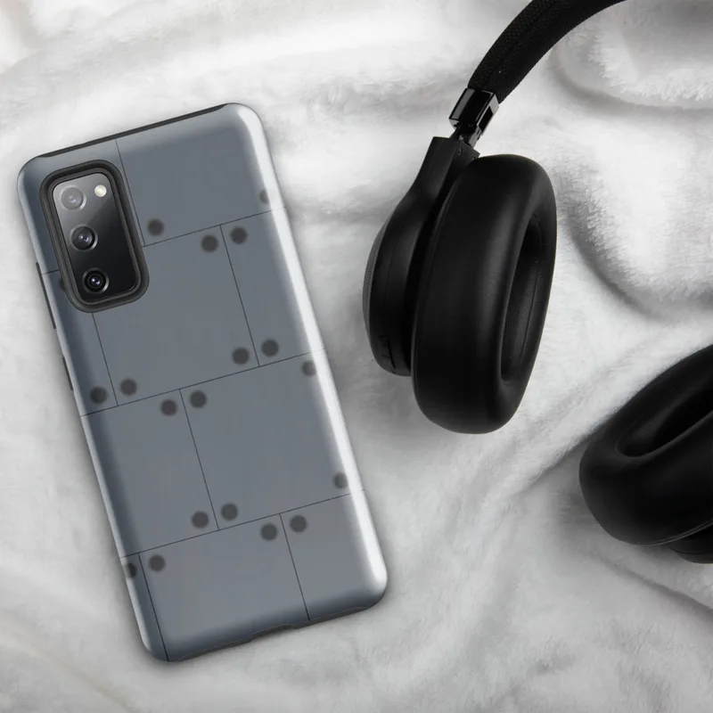 Glossy Steel Panel Industrial Tough Case for Samsung — repeating riveted steel panel pattern in cool slate and gunmetal grey