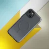 Glossy Slate Grid Minimalist MagSafe Tough Case for iPhone — uniform dark charcoal square grid pattern with thin lines