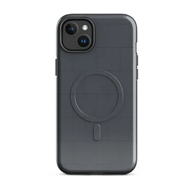 seamless offset grid of dark charcoal slate tiles with subtle rounded corners and thin shadow lines on a deep blue-gray background on Glossy Midnight Slate MagSafe Tough Case for iPhone - default - Front view