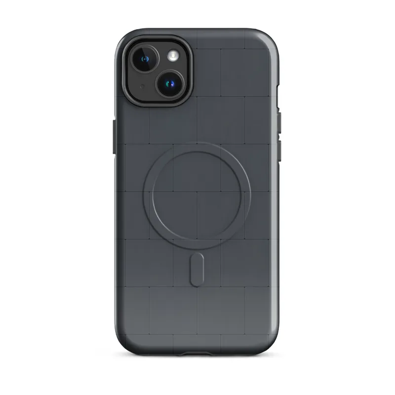 Glossy Midnight Slate MagSafe Tough Case for iPhone — seamless offset grid of dark charcoal slate tiles with subtle rounded