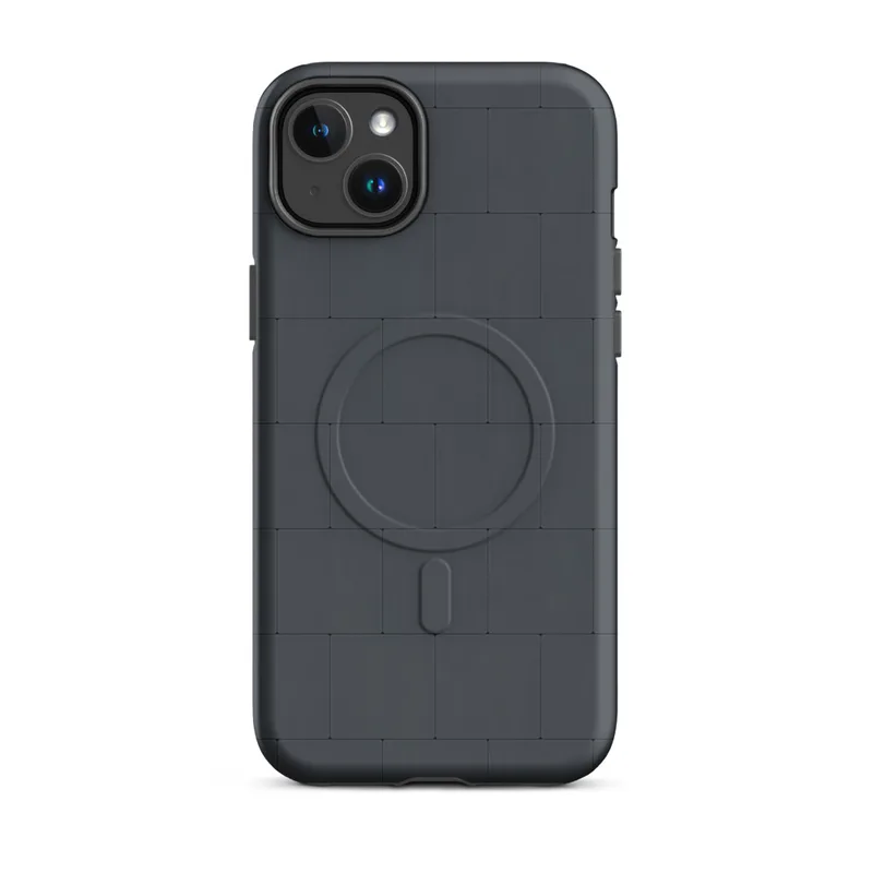 Matte Midnight Slate MagSafe Tough Case for iPhone — seamless offset grid of dark charcoal slate tiles with subtle rounded