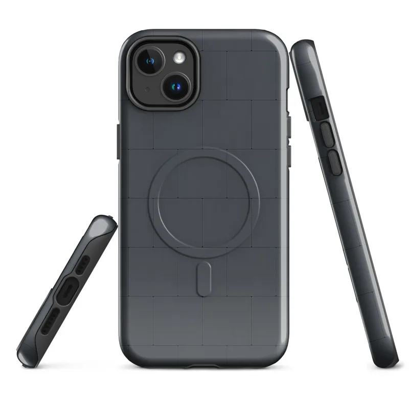 Glossy Midnight Slate MagSafe Tough Case for iPhone — seamless offset grid of dark charcoal slate tiles with subtle rounded