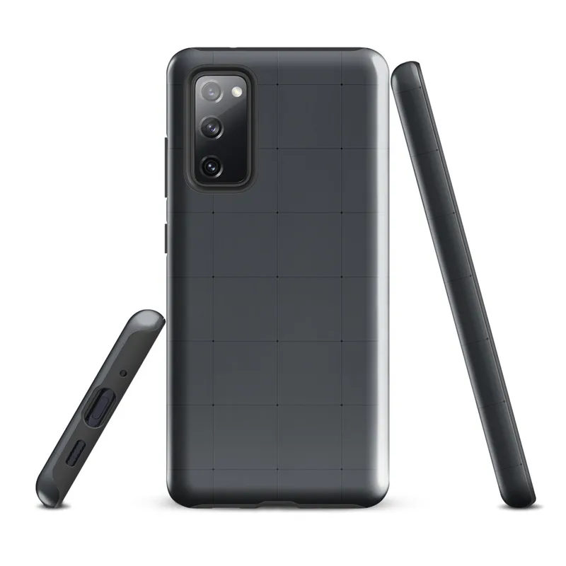 Glossy Dark Grid Slate Tough Case for Samsung — uniform dark charcoal grid of square tiles with fine dark lines and subtle