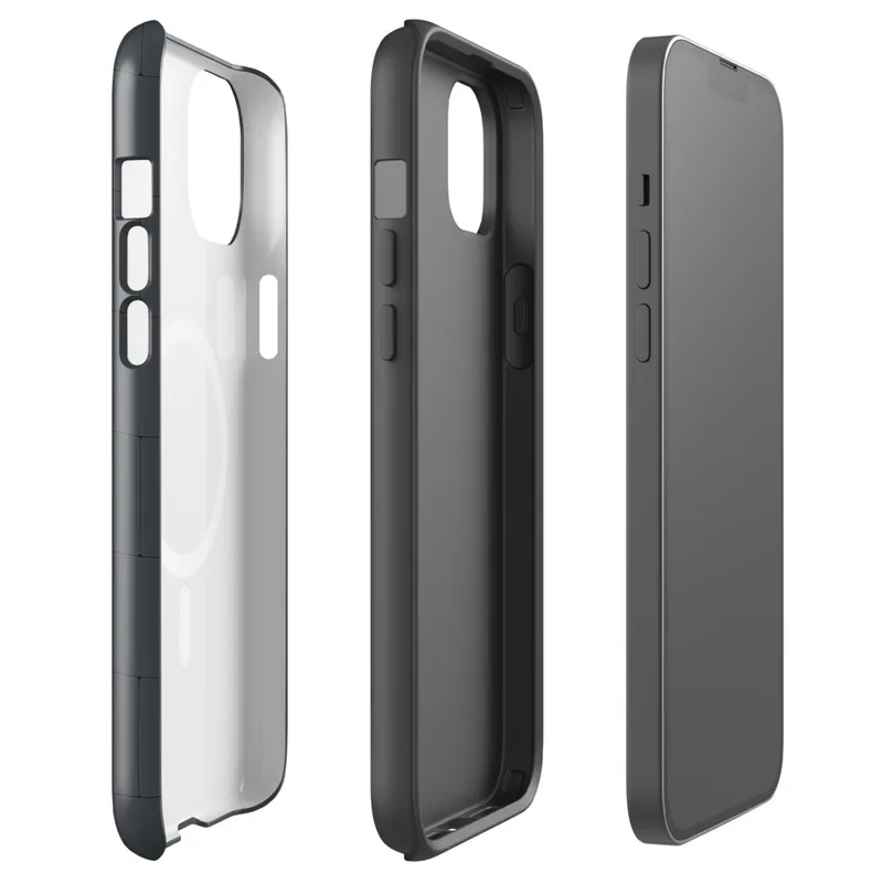 Glossy Midnight Slate MagSafe Tough Case for iPhone — seamless offset grid of dark charcoal slate tiles with subtle rounded