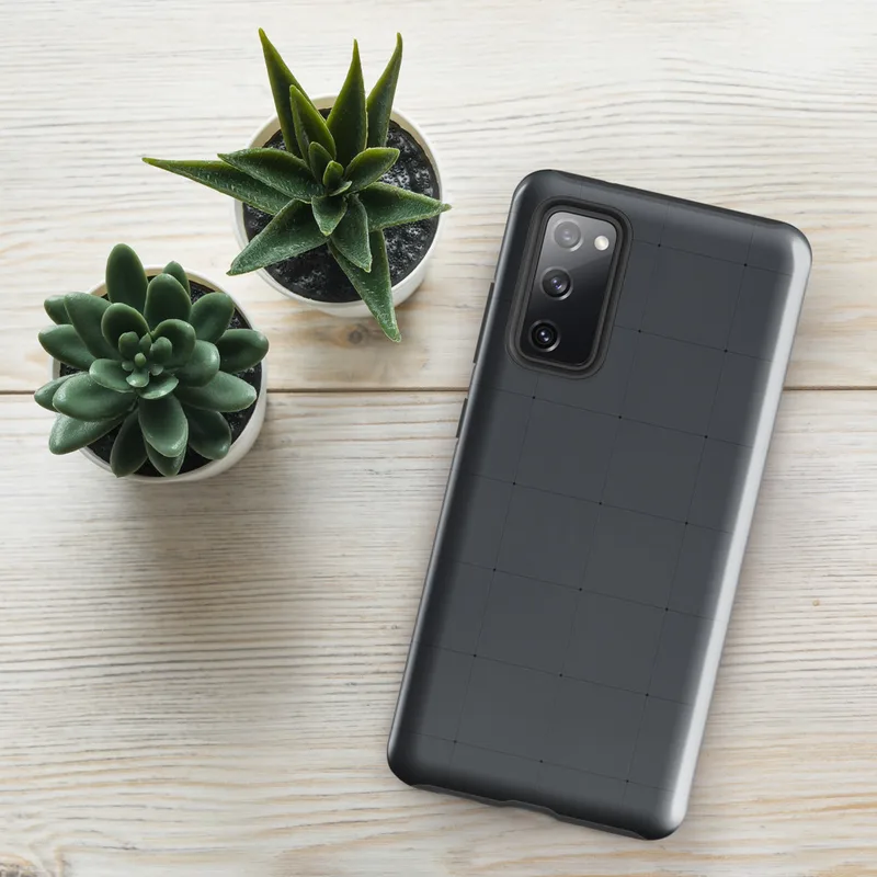 Glossy Dark Grid Slate Tough Case for Samsung — uniform dark charcoal grid of square tiles with fine dark lines and subtle