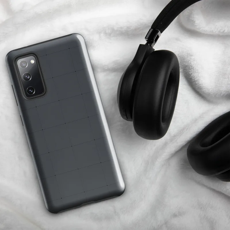 Glossy Dark Grid Slate Tough Case for Samsung — uniform dark charcoal grid of square tiles with fine dark lines and subtle