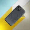 Glossy Midnight Slate MagSafe Tough Case for iPhone — seamless offset grid of dark charcoal slate tiles with subtle rounded