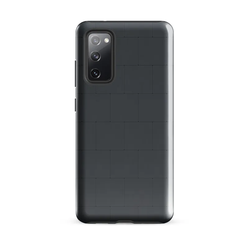 Glossy Slate Grid Tough Case for Samsung — staggered rectangular tile grid pattern in deep charcoal and dark slate gray