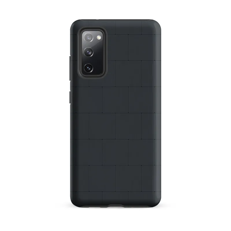 Matte Slate Grid Tough Case for Samsung — staggered rectangular tile grid pattern in deep charcoal and dark slate gray tones