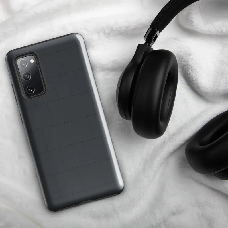 Glossy Slate Grid Tough Case for Samsung — staggered rectangular tile grid pattern in deep charcoal and dark slate gray