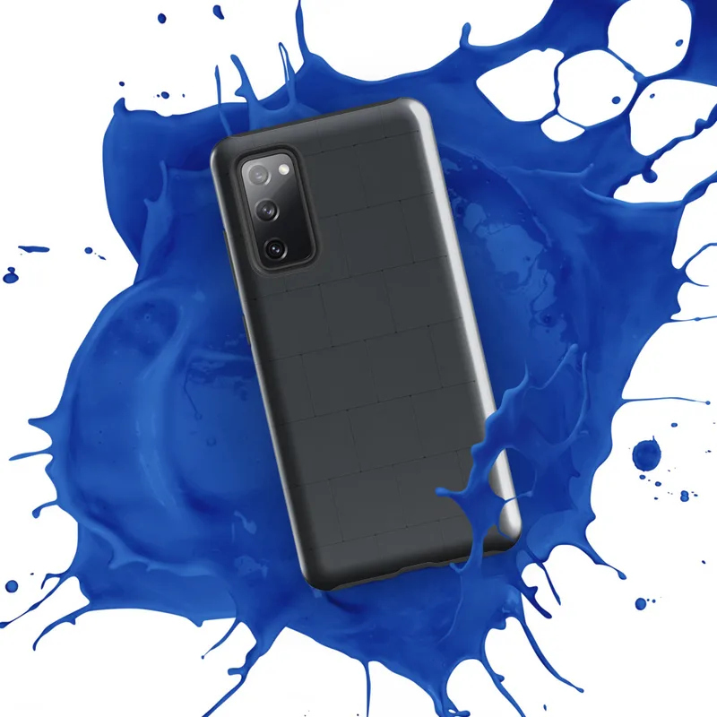 Glossy Slate Grid Tough Case for Samsung — staggered rectangular tile grid pattern in deep charcoal and dark slate gray