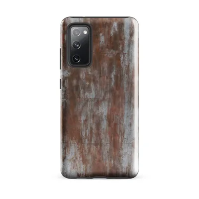 weathered concrete panels with streaks of rust, burnt sienna, and amber oxide stains running vertically across a grey surface on Glossy Industrial Rust Storm Tough Case for Samsung - default - Front view