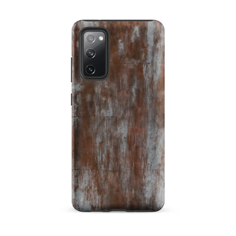 Matte Industrial Rust Storm Tough Case for Samsung — weathered concrete panels with streaks of rust, burnt sienna, and amber