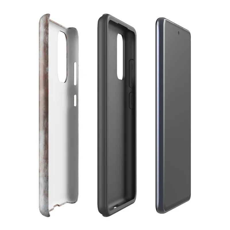 Glossy Industrial Rust Storm Tough Case for Samsung — weathered concrete panels with streaks of rust, burnt sienna
