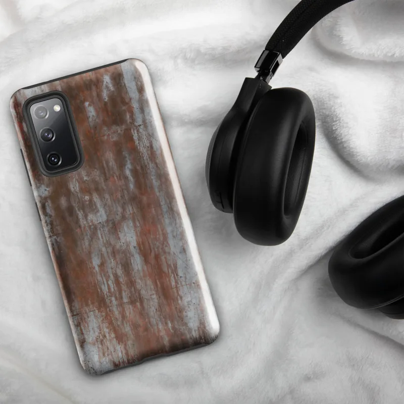 Glossy Industrial Rust Storm Tough Case for Samsung — weathered concrete panels with streaks of rust, burnt sienna
