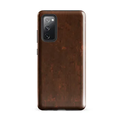 heavily weathered iron surface with deep rust red and burnt orange oxidation streaks, mineral deposits, and faint white corrosion marks on a dark brown base on Glossy Iron Rust Weathered Metal Tough Case for Samsung - default - Front view