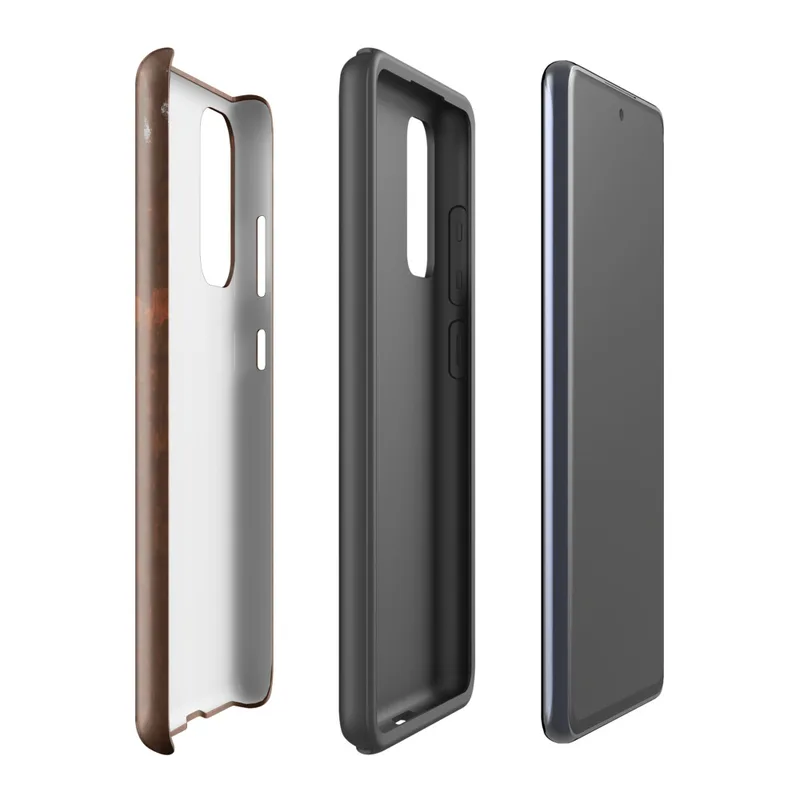 Glossy Iron Rust Weathered Metal Tough Case for Samsung — heavily weathered iron surface with deep rust red and burnt orange