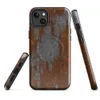 Glossy Iron Decay Rust Metal MagSafe Tough Case for iPhone — heavily corroded metal surface with streaks of burnt orange