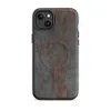 Matte Iron Decay Rusted Metal MagSafe Tough Case for iPhone — heavily rusted gunmetal steel surface with streaking