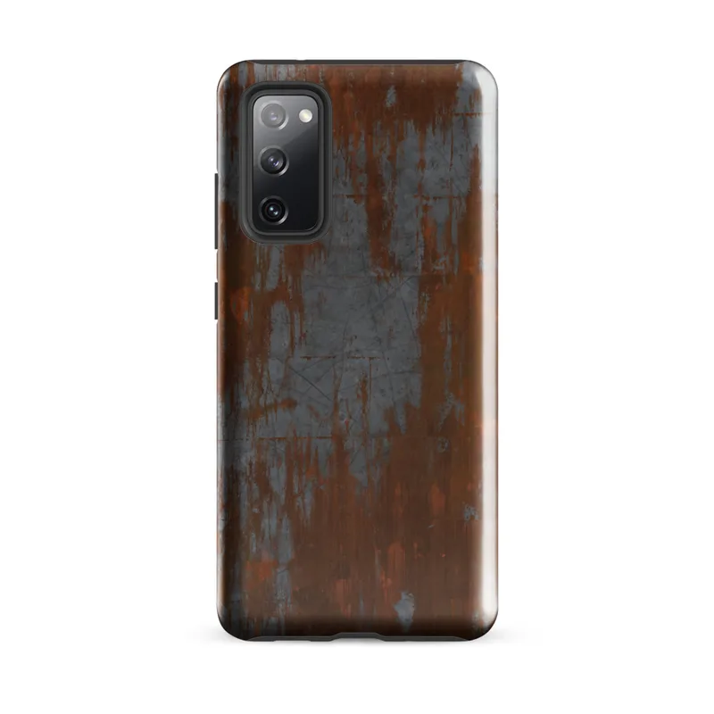Glossy Rusted Iron Weathered Metal Tough Case for Samsung — heavily rusted iron surface with deep burnt orange corrosion