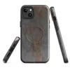 Glossy Iron Decay Rusted Metal MagSafe Tough Case for iPhone — heavily rusted gunmetal steel surface with streaking