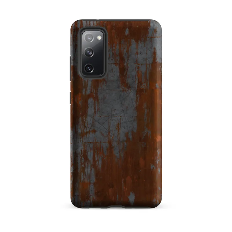 Matte Rusted Iron Weathered Metal Tough Case for Samsung — heavily rusted iron surface with deep burnt orange corrosion