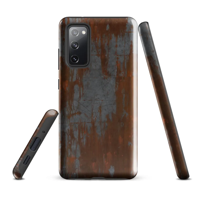 Glossy Rusted Iron Weathered Metal Tough Case for Samsung — heavily rusted iron surface with deep burnt orange corrosion