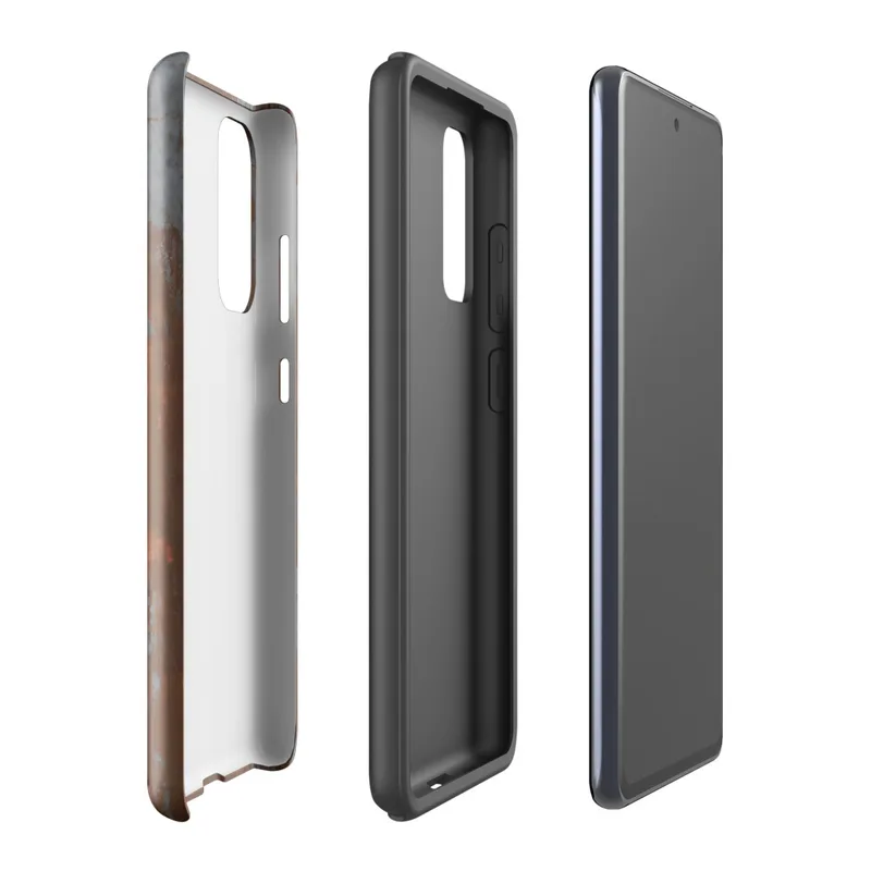 Glossy Rusted Iron Weathered Metal Tough Case for Samsung — heavily rusted iron surface with deep burnt orange corrosion