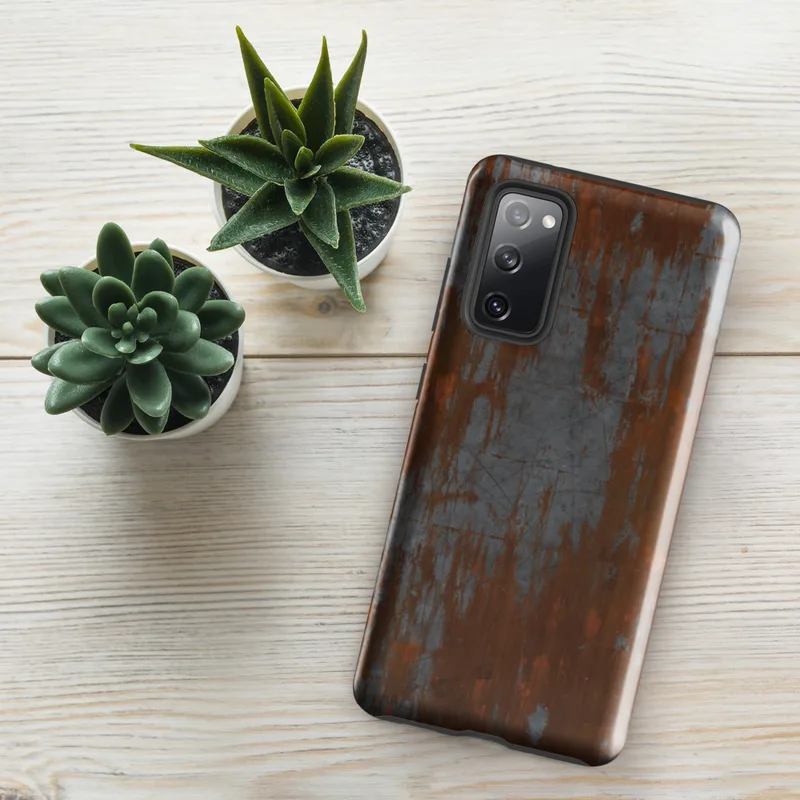 Glossy Rusted Iron Weathered Metal Tough Case for Samsung — heavily rusted iron surface with deep burnt orange corrosion