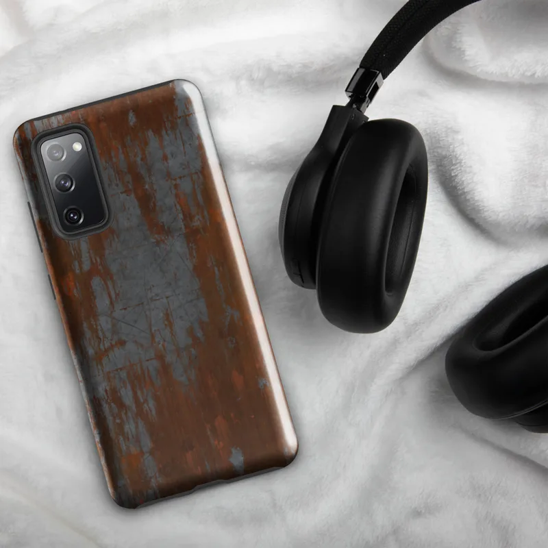 Glossy Rusted Iron Weathered Metal Tough Case for Samsung — heavily rusted iron surface with deep burnt orange corrosion