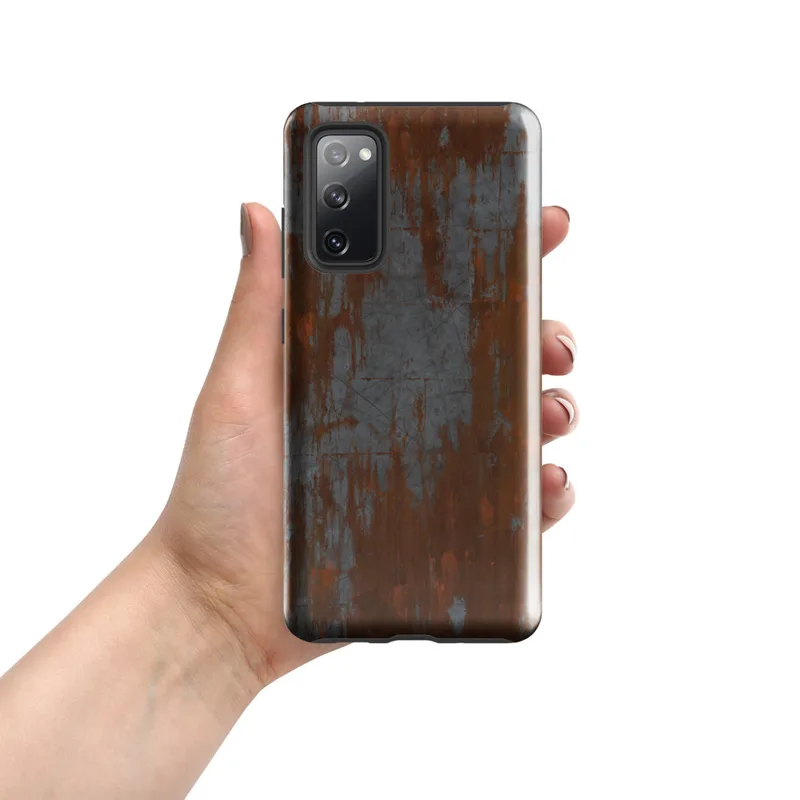 Glossy Rusted Iron Weathered Metal Tough Case for Samsung — heavily rusted iron surface with deep burnt orange corrosion