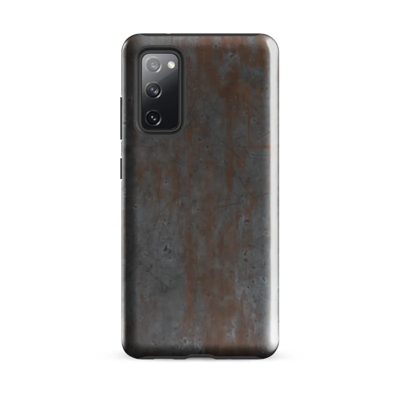 Glossy Rusted Iron Fortress Tough Case for Samsung — heavily weathered steel plate with streaks of orange rust bleeding
