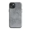 Glossy Scratched Steel Urban Armor MagSafe Tough Case for iPhone — weathered grey metal surface with fine random scratches
