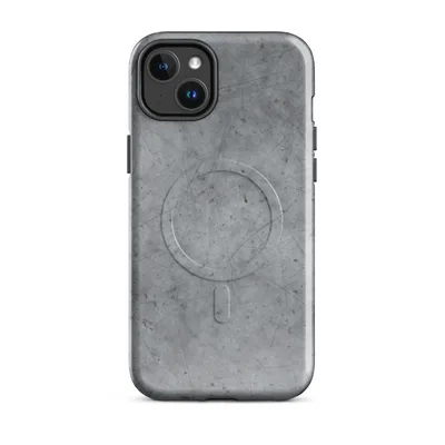 weathered grey metal surface with fine random scratches, rust-flecked spots, and soft cloudy shadows in a distressed industrial style on Glossy Scratched Steel Urban Armor MagSafe Tough Case for iPhone - default - Front view
